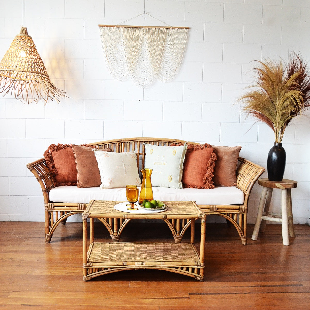 Caramel Bangalow Split Cane 3 Seater Lounge