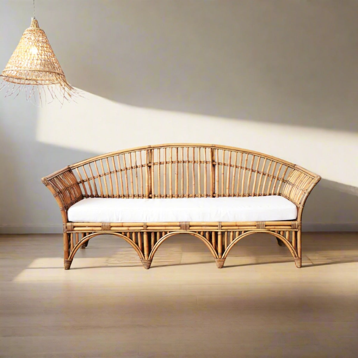 Caramel Bangalow Split Cane 3 Seater Lounge
