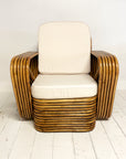 Caramel Midcentury Six Strand Rattan Arm Chair