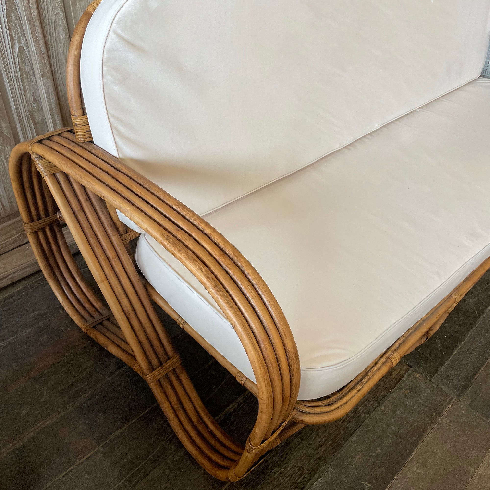 Caramel Pretzel Rattan 3 Seater Lounge - Cream Cushion