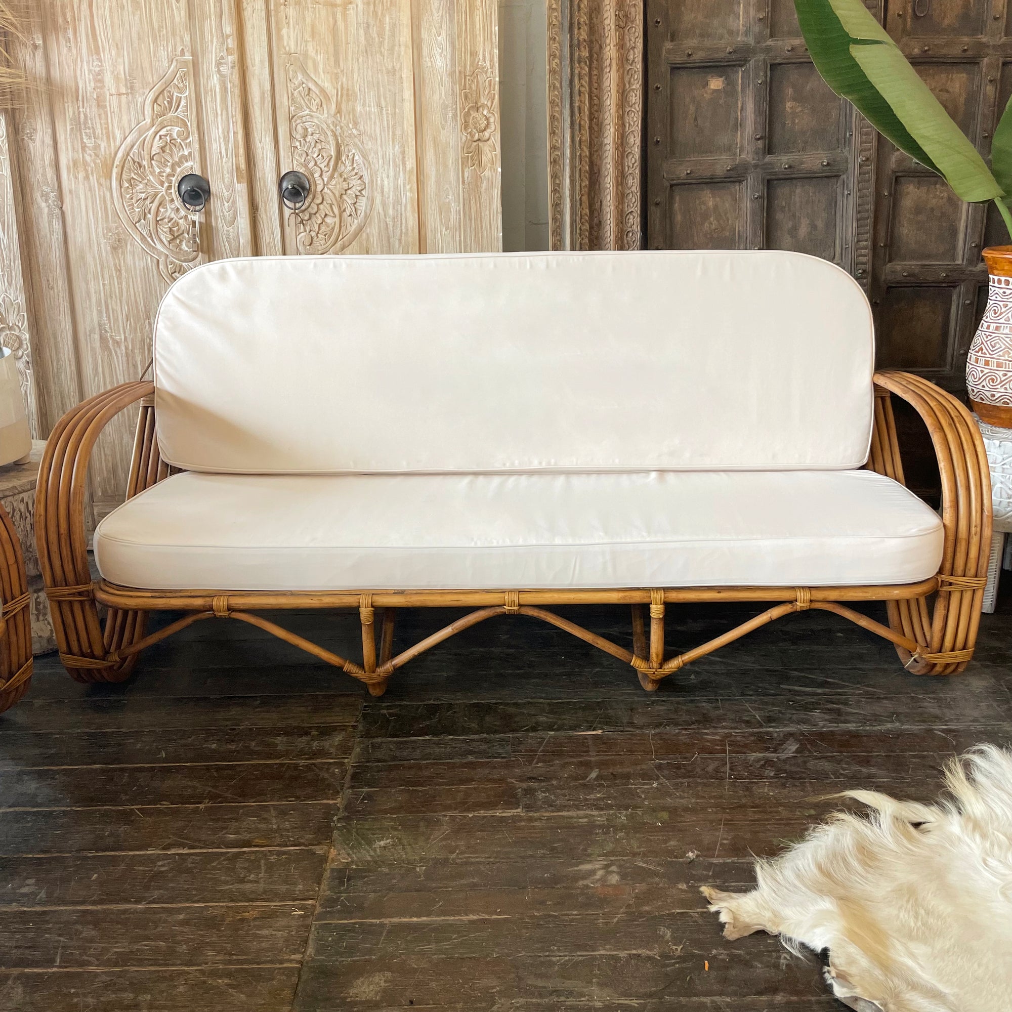 Caramel Pretzel Rattan 3 Seater Lounge - Cream Cushion