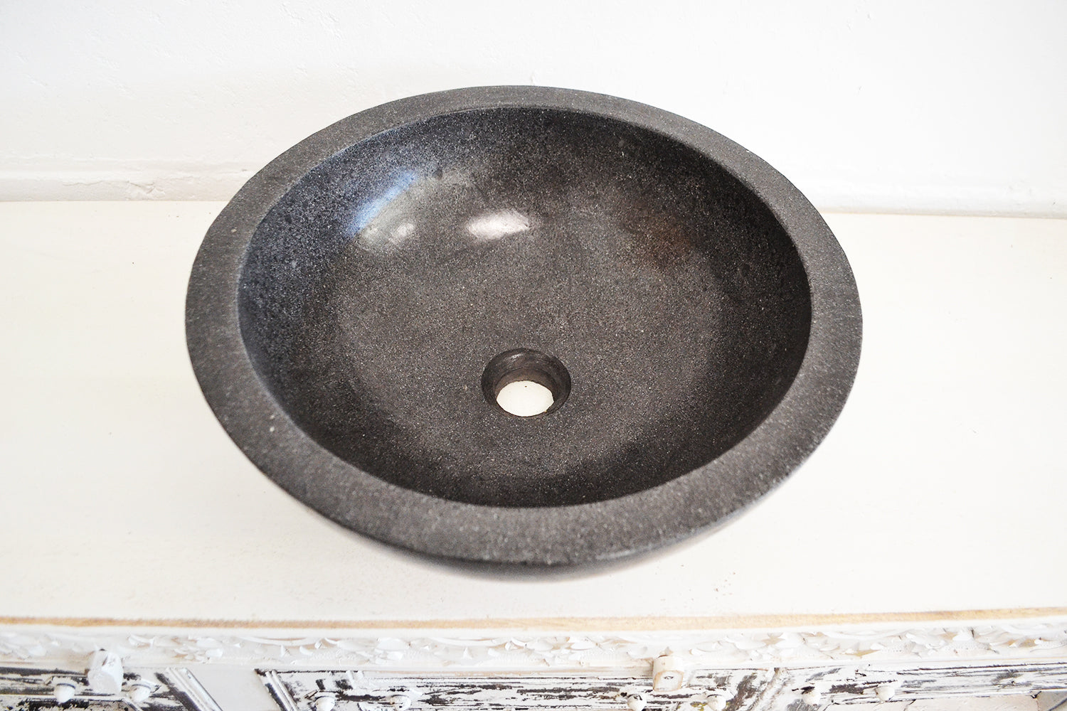 Round Concrete Terrazzo Stone Basin - Dark Grey
