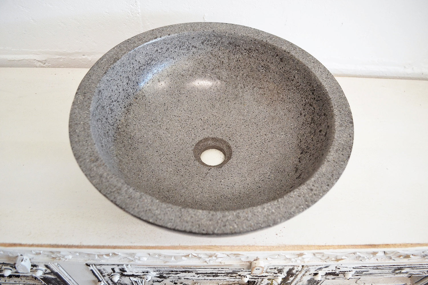 Round Concrete Terrazzo Stone Basin - Mid Grey