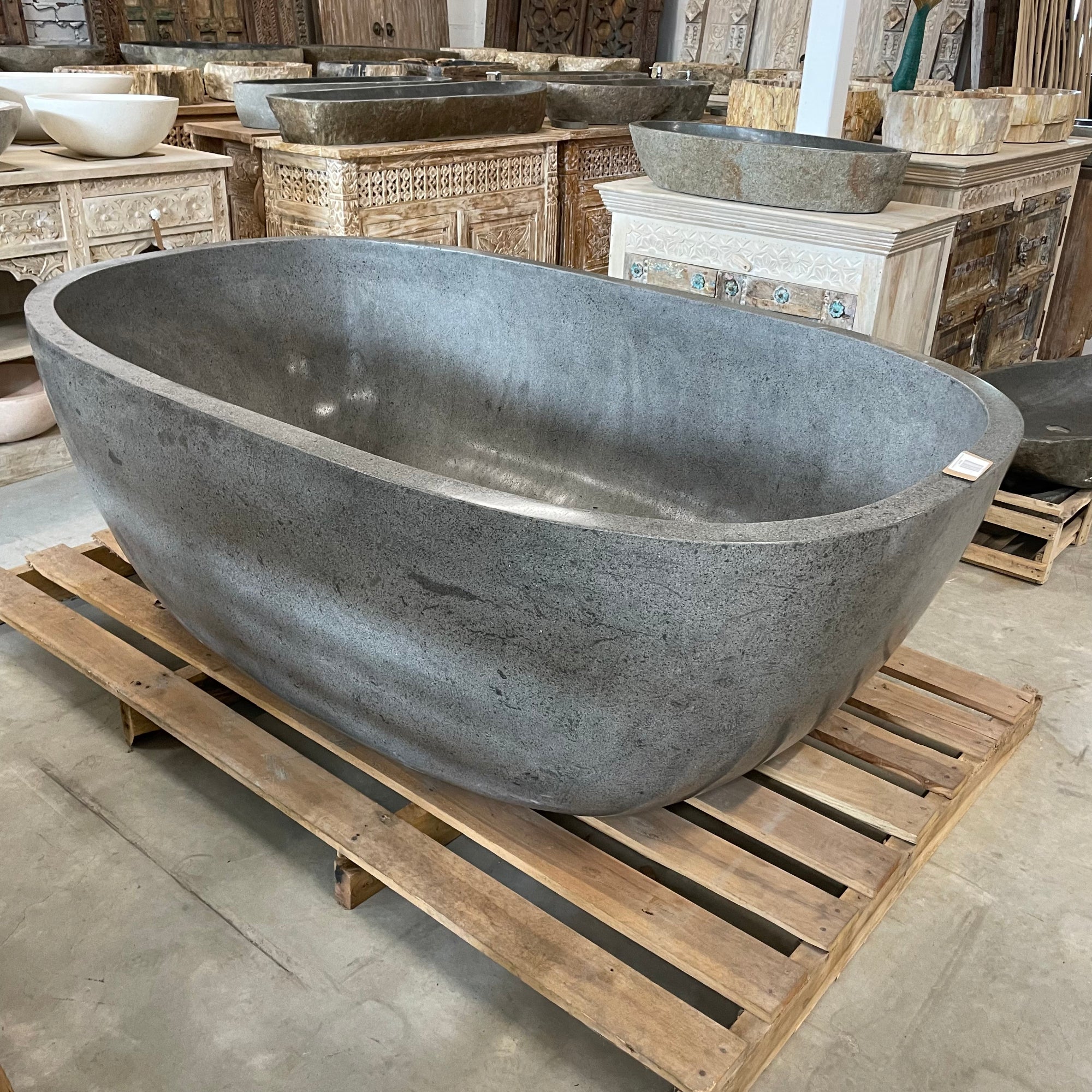 Oval Concrete Terrazzo Stone Bath 1800x1150x600mm - Mid Grey