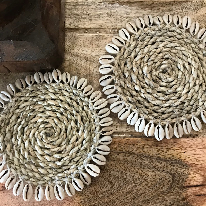 Natural Woven &amp; Cowrie Shell Coasters