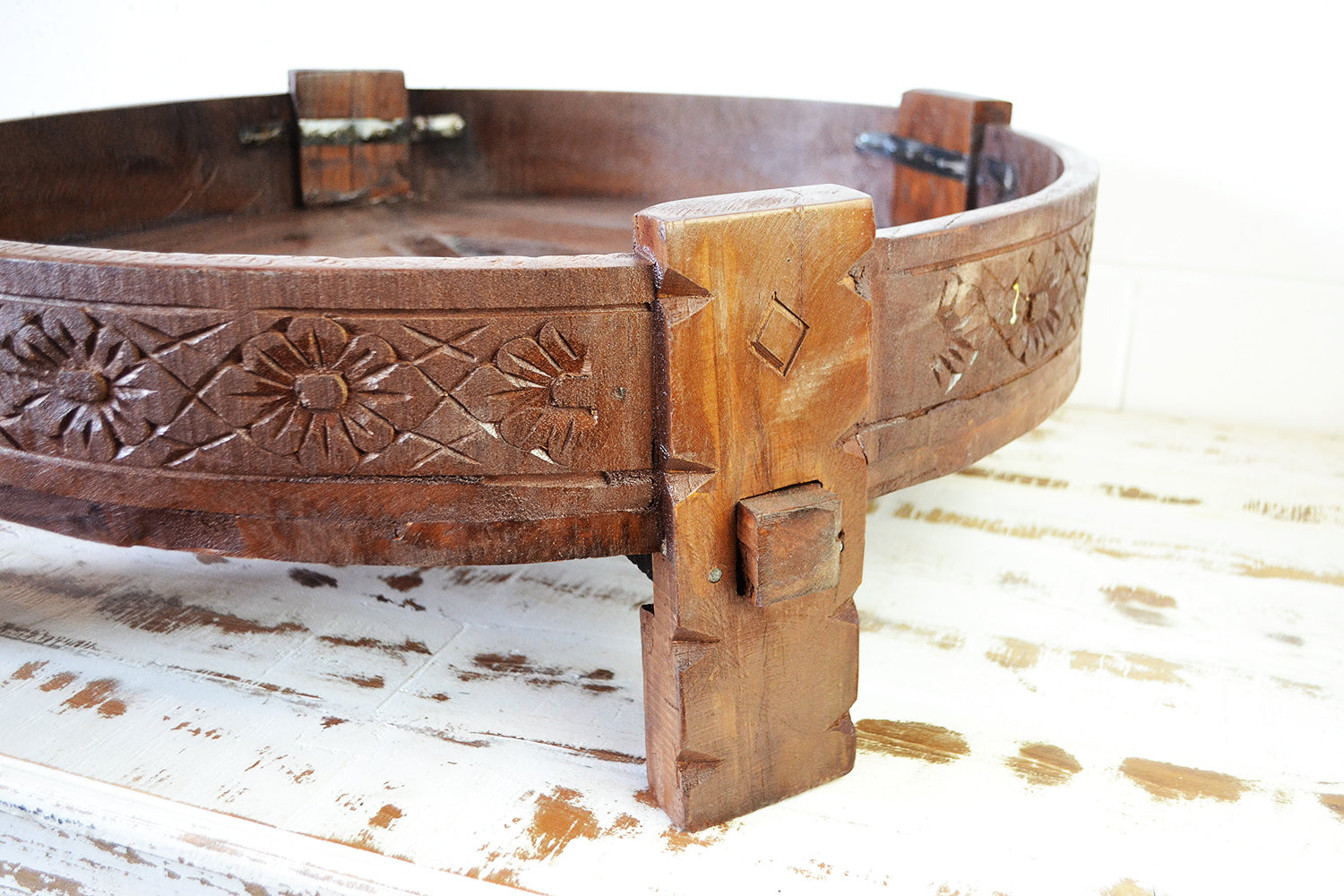 Natural Indian Timber Grinder Tables 70cm