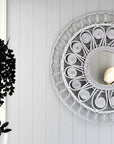 White Decorative Round Rattan Mirror