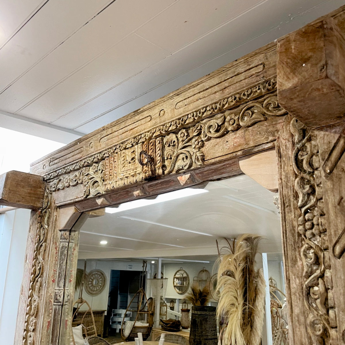 Freestanding Vintage Indian Timber Carved Mirror