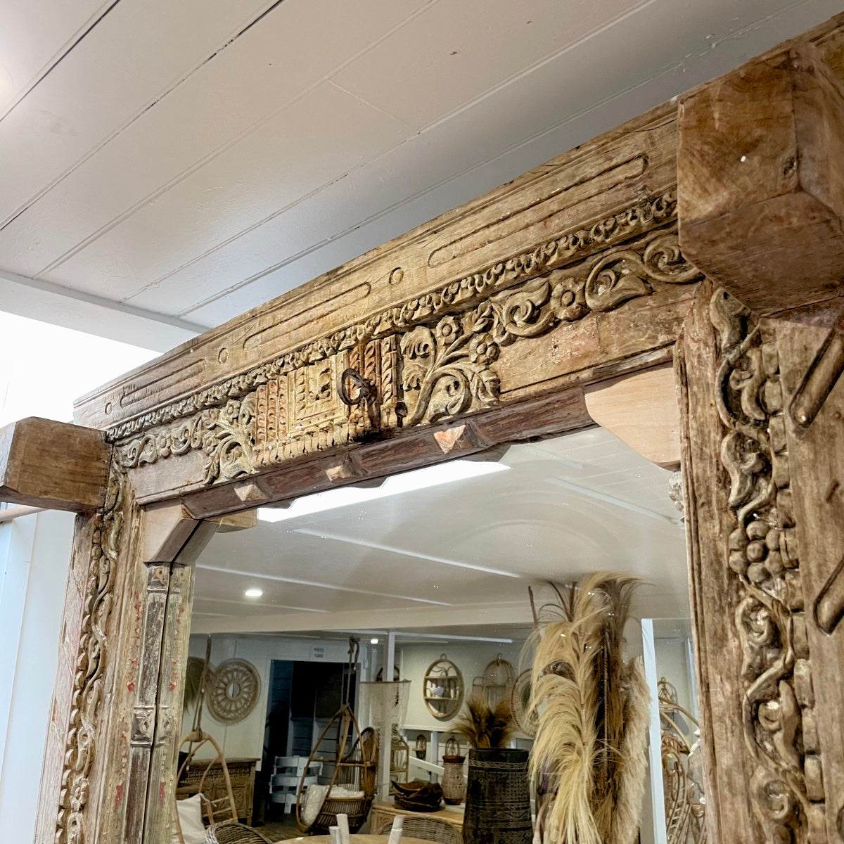 Freestanding Vintage Indian Timber Carved Mirror 