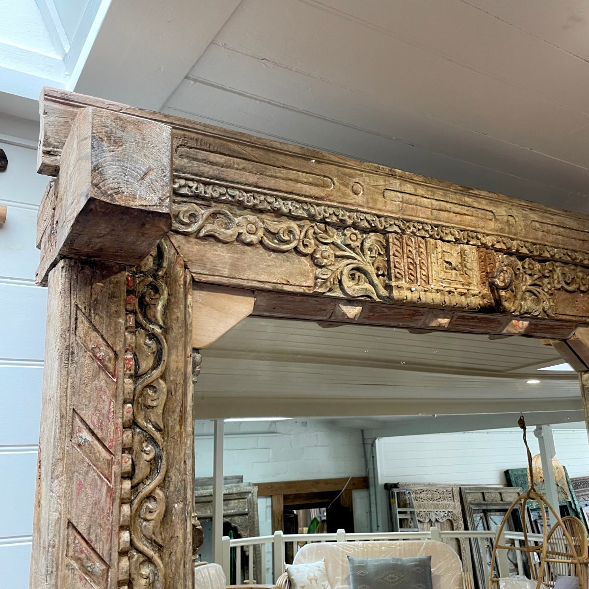 Freestanding Vintage Indian Timber Carved Mirror