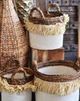 Fringe Natural & White Round Basket - Medium