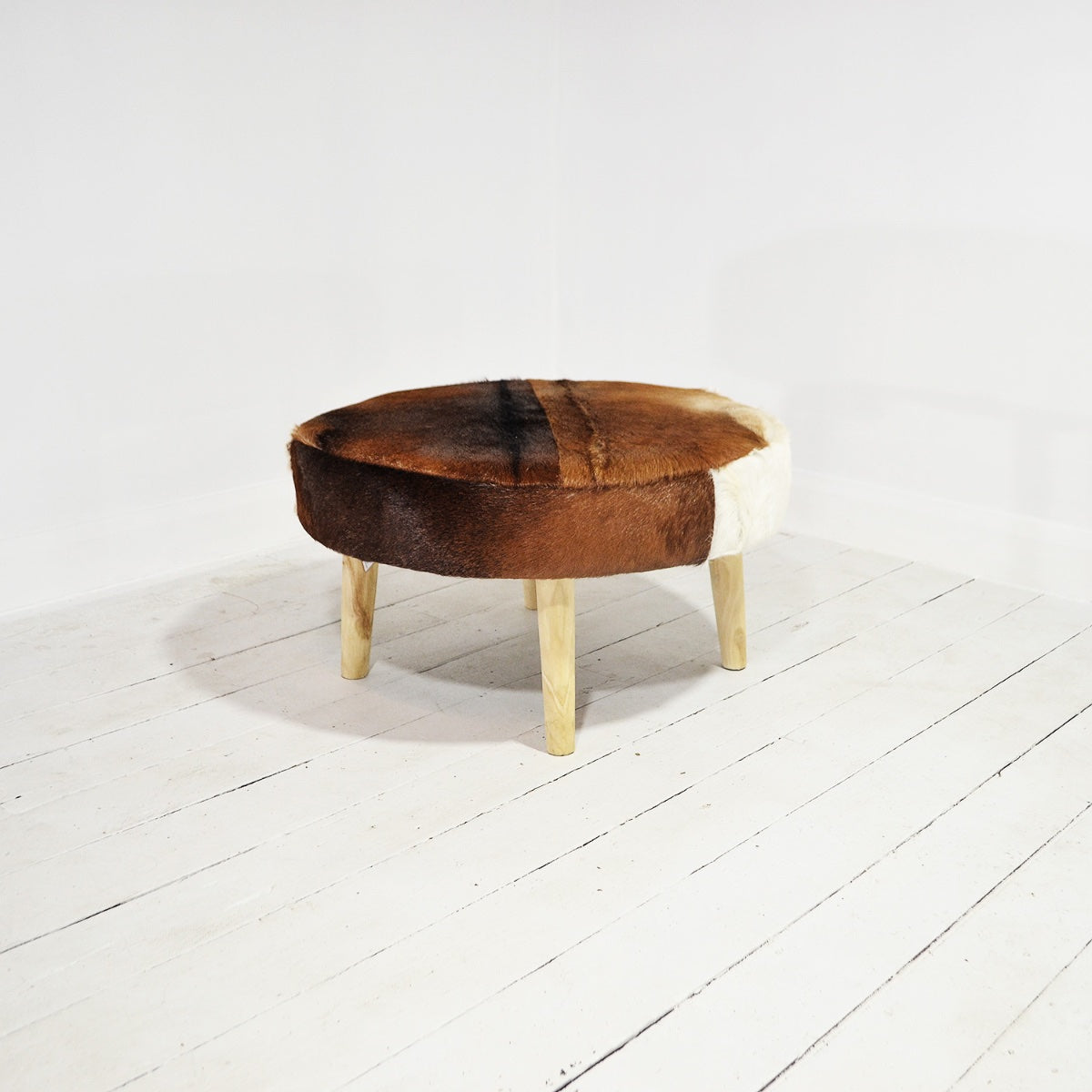 Goat Hide Round Ottoman Stool 80cm