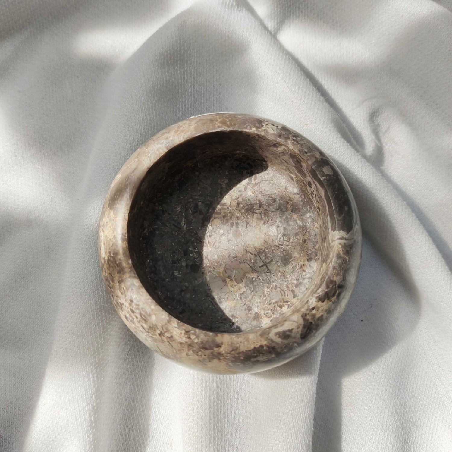 Grey Marble Stone Candle Holder 2 Hole 6.5cm Dia