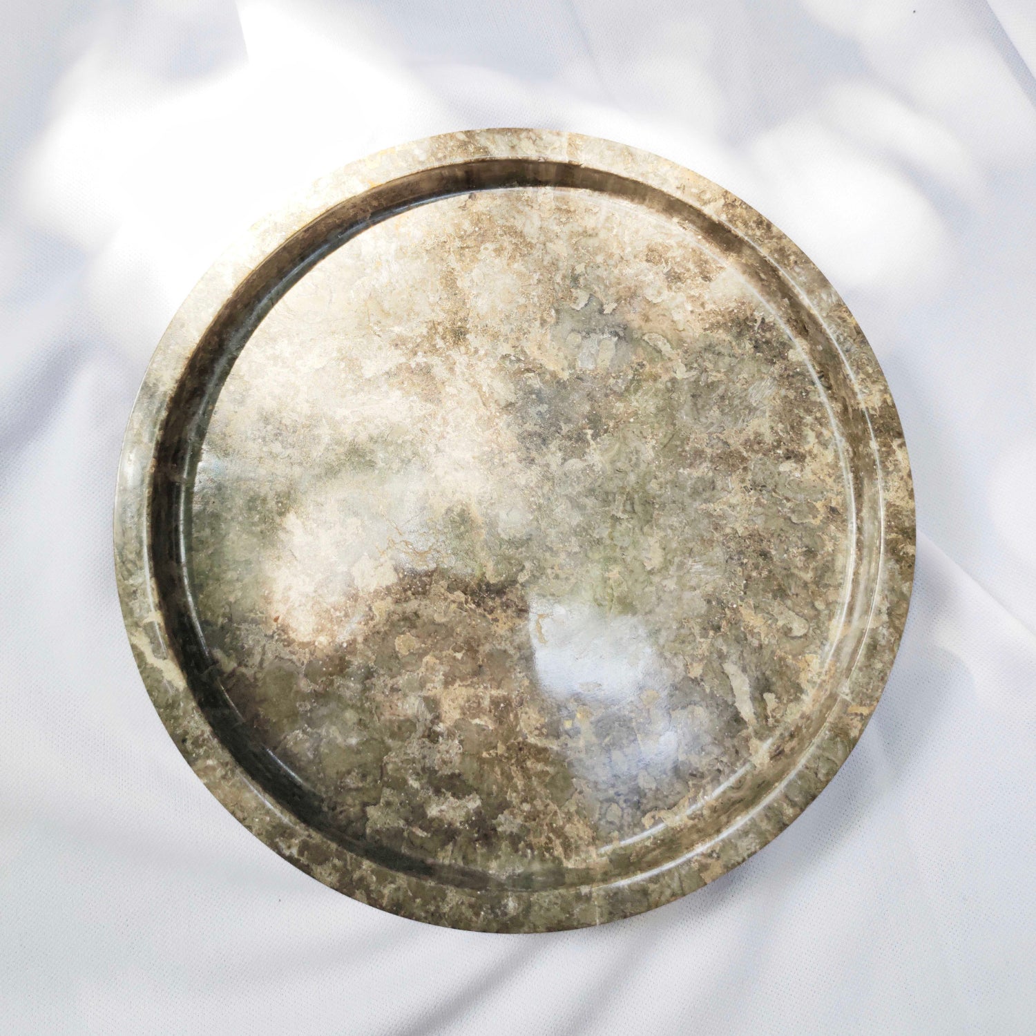 Grey Marble Stone Round Tray 20cm Dia