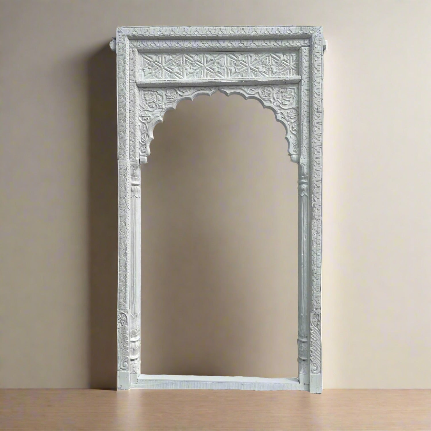 White Carved Indian Arch Frame - 143x253.5cm