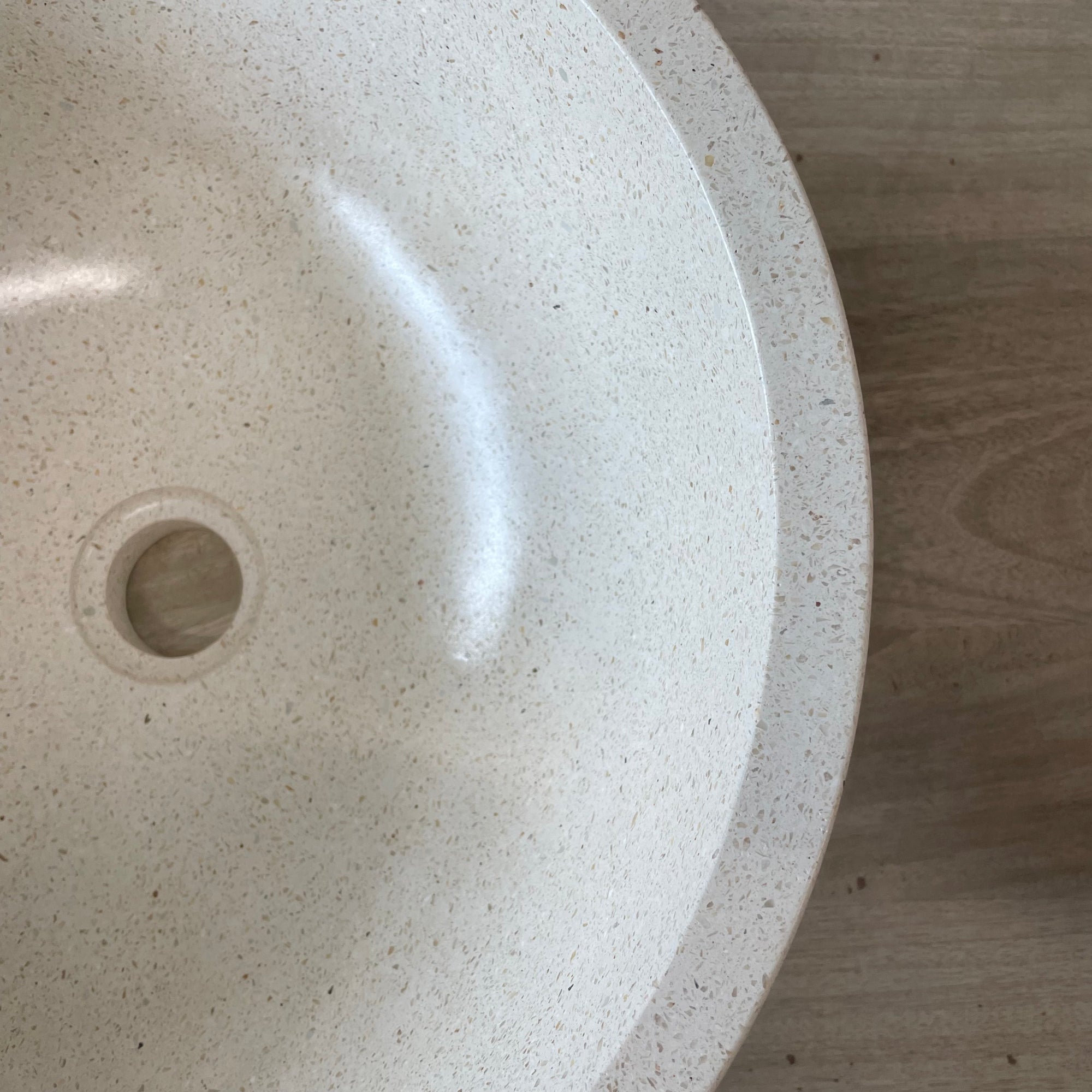 Fine Round Concrete Terrazzo Stone Basin - Sandy White Fleck