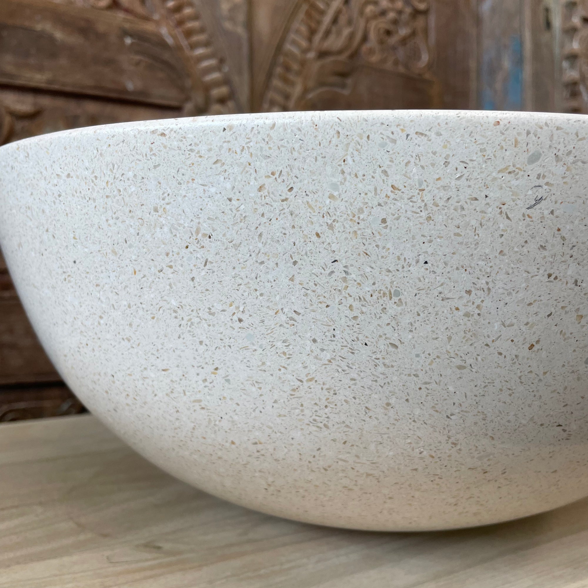 Fine Round Concrete Terrazzo Stone Basin - Sandy White Fleck
