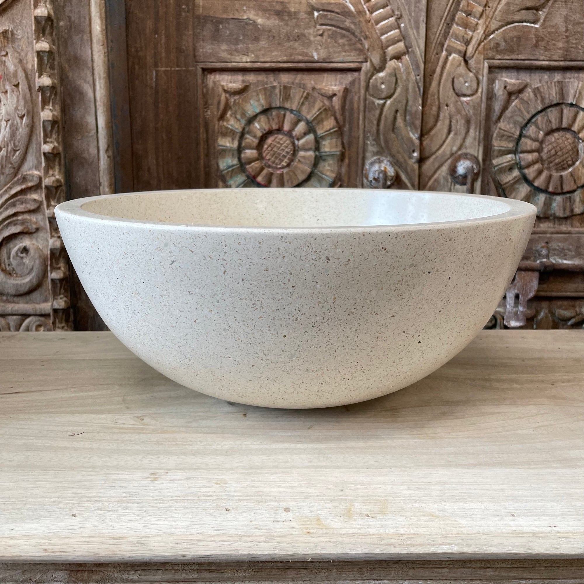 Fine Round Concrete Terrazzo Stone Basin - Sandy White Fleck