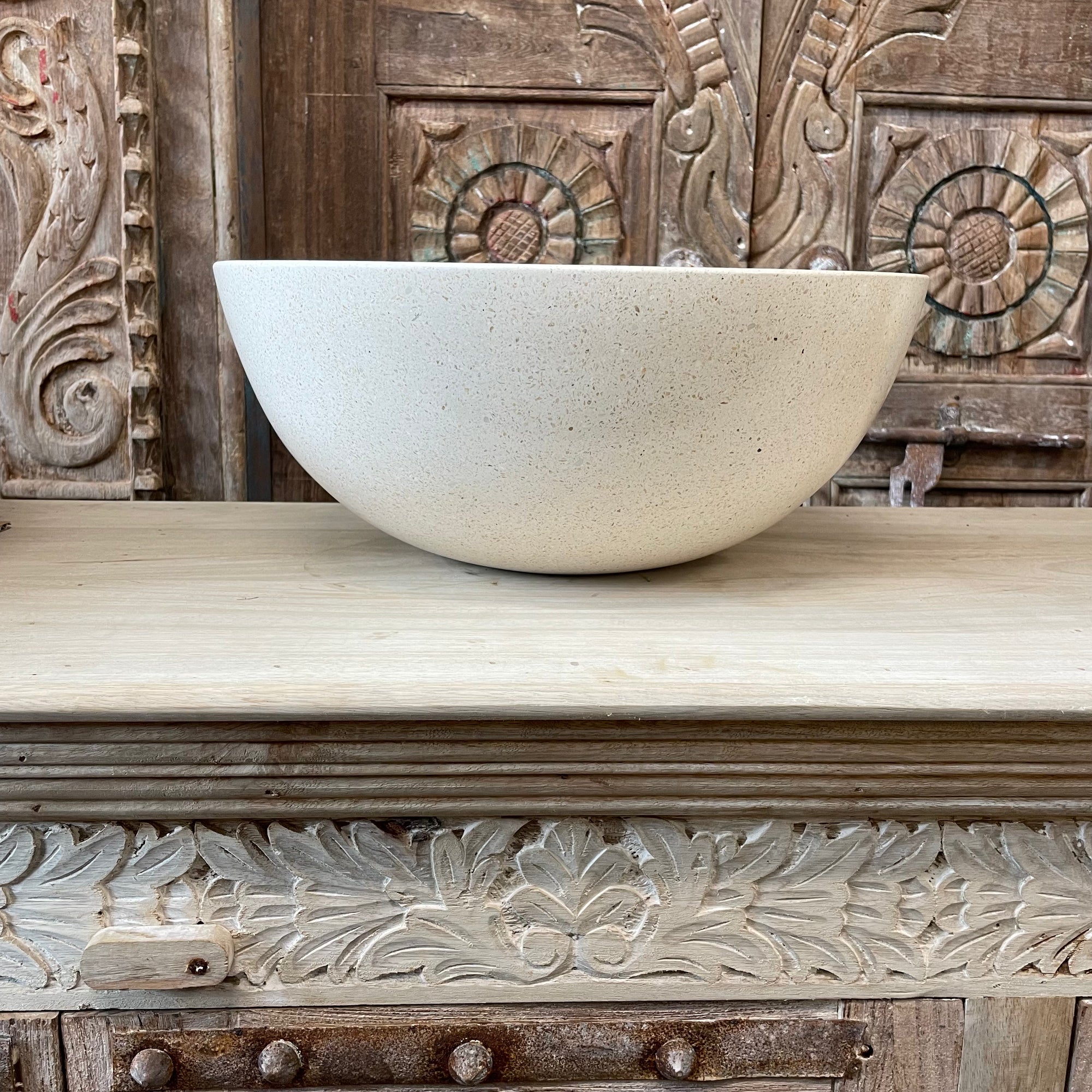 Fine Round Concrete Terrazzo Stone Basin - Sandy White Fleck