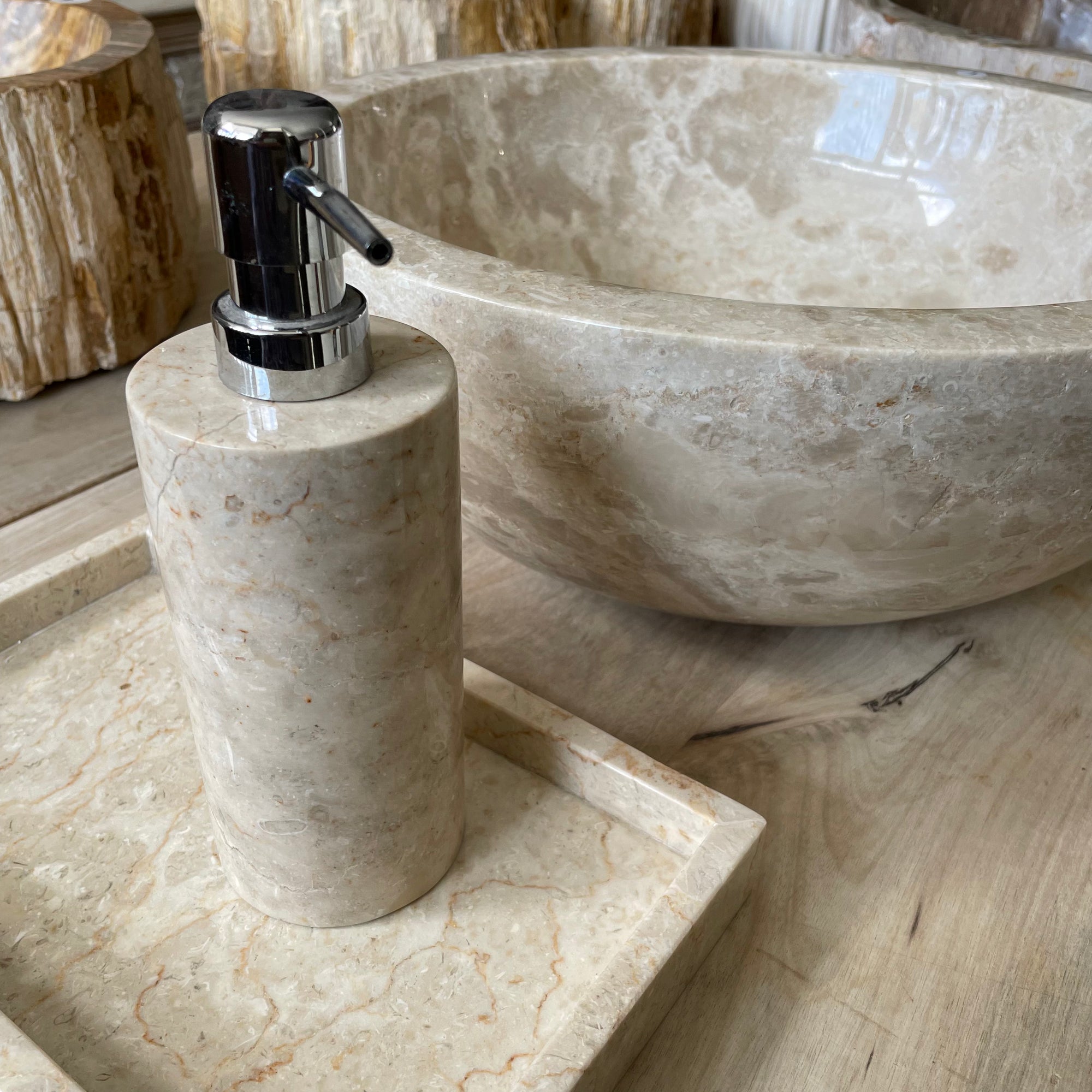 Beige Marble Stone Soap Dispenser