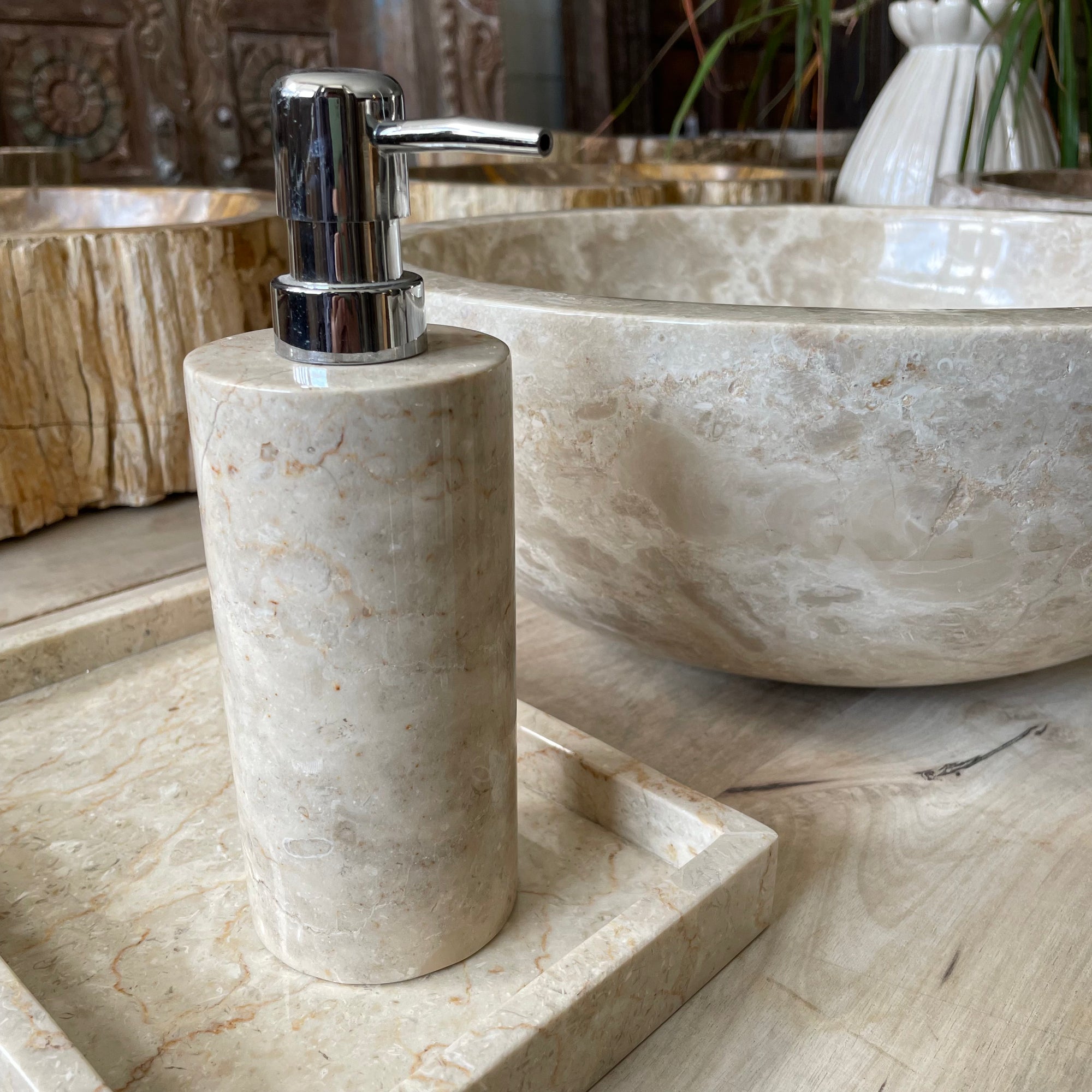 Beige Marble Stone Soap Dispenser
