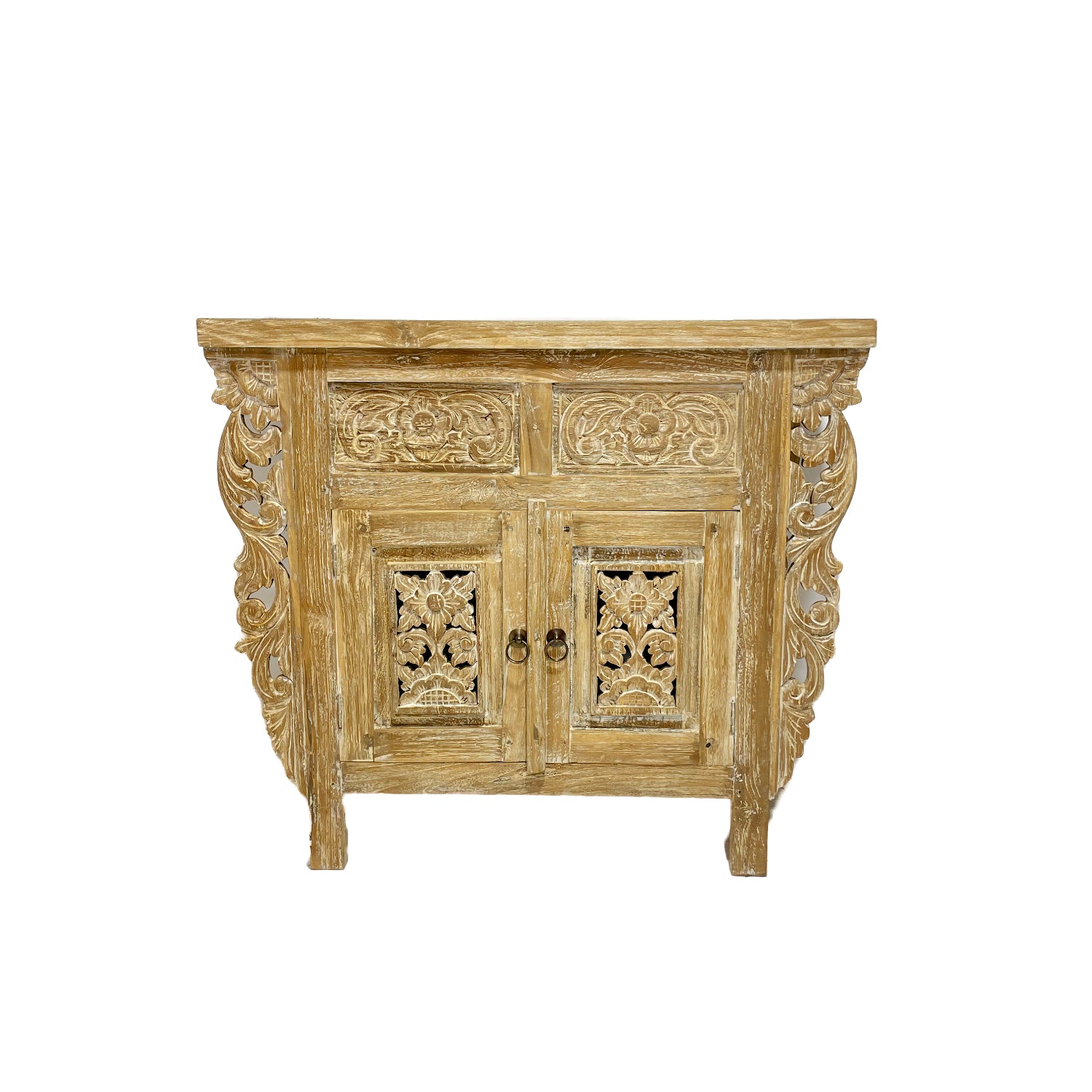 Indah White Wash Carved Teak Vanity - 90cm Length