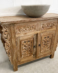 Indah White Wash Carved Teak Vanity 100cm