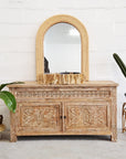 Kediri White Wash Carved Teak Vanity 150cm