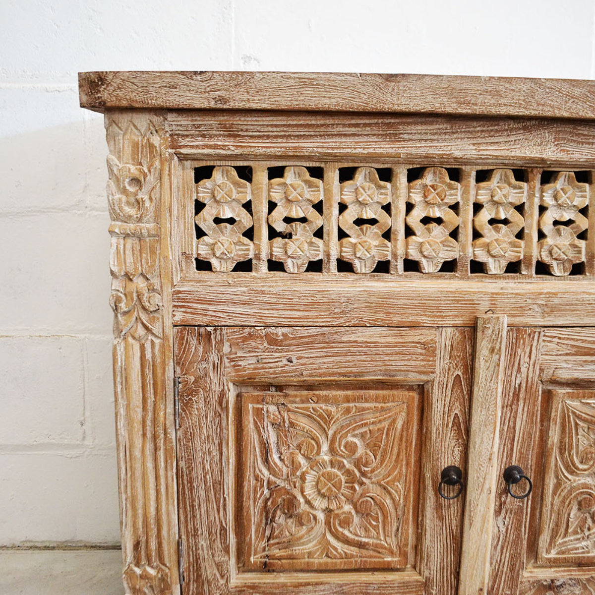 Kediri White Wash Carved Teak Vanity 90cm