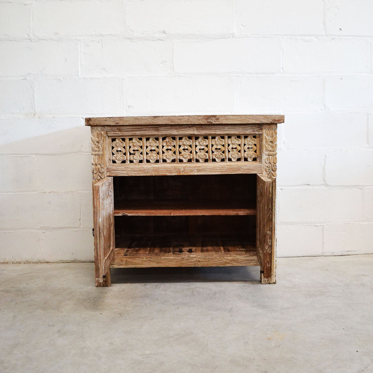 Kediri White Wash Carved Teak Vanity 90cm