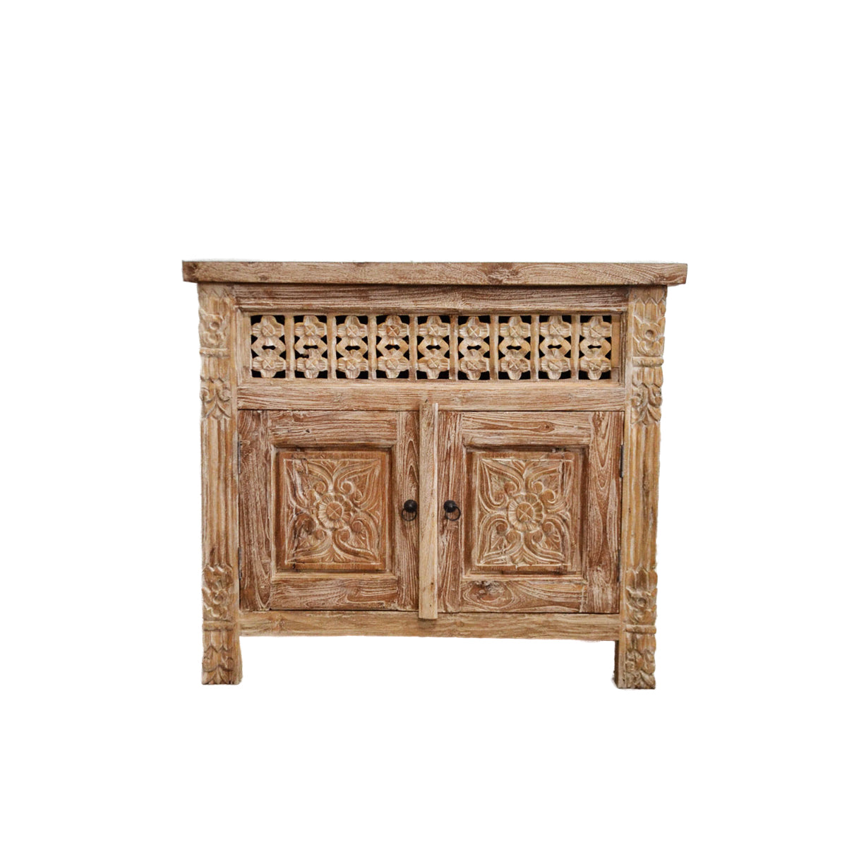 Kediri White Wash Carved Teak Vanity 90cm