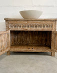 Kediri White Wash Carved Teak Vanity 120cm