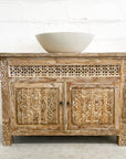 Kediri White Wash Carved Teak Vanity 120cm
