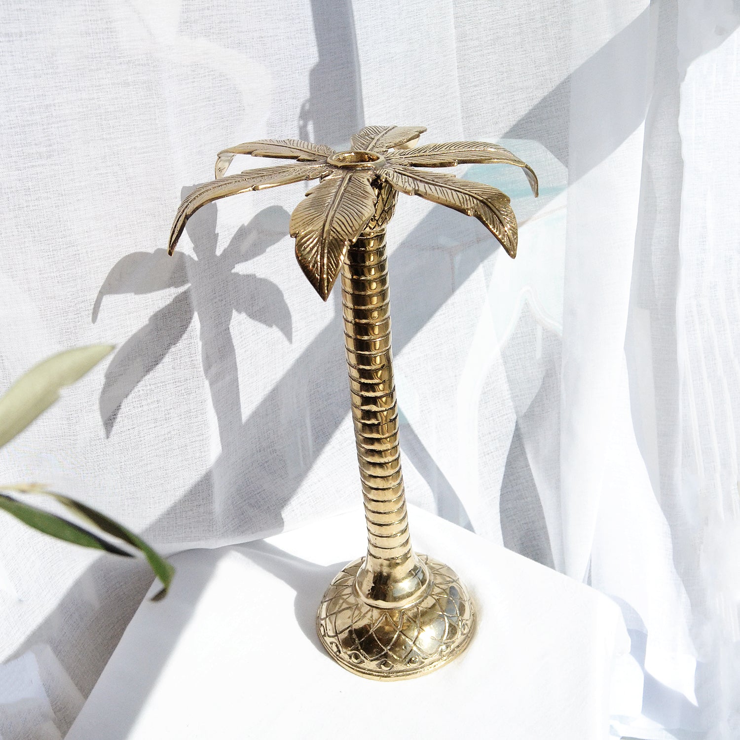 Large Palm Tree Brass Candleholder