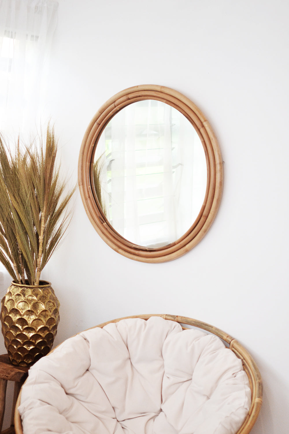 Large Round Rattan Mirror 80cm Dia