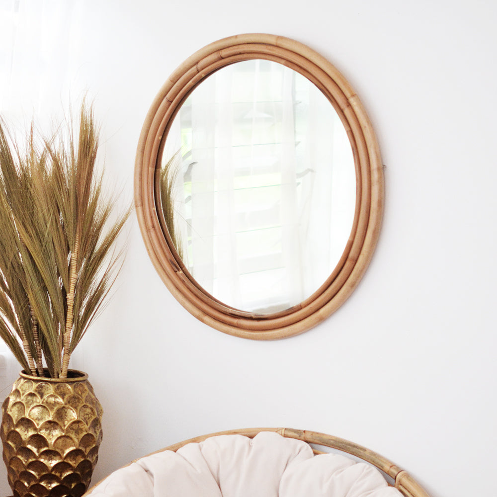 Large Round Rattan Mirror 80cm Dia