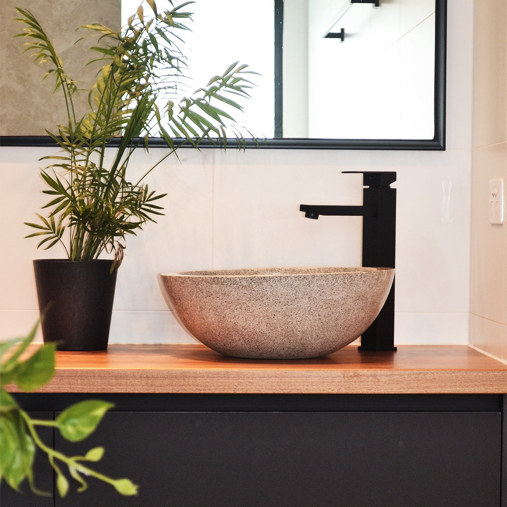 Round Concrete Terrazzo Stone Basin - Light Grey