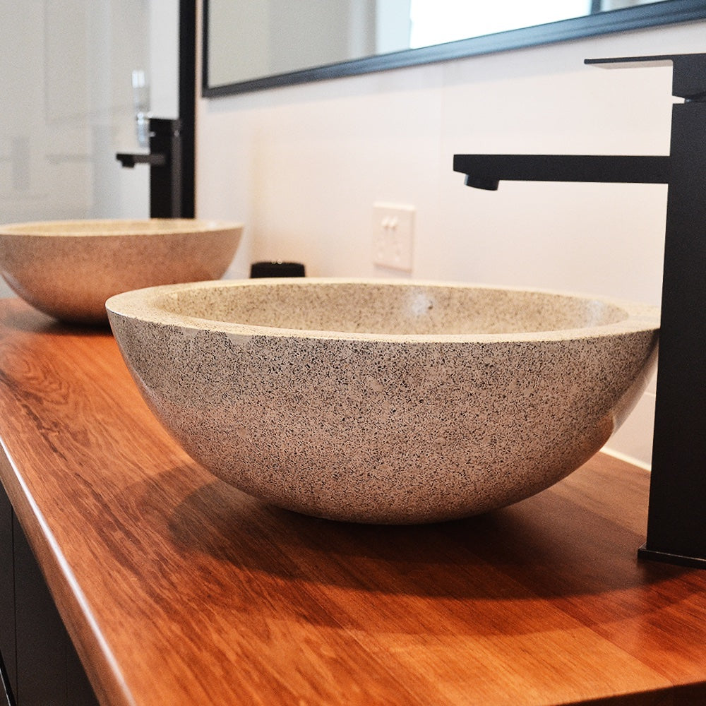 Round Concrete Terrazzo Stone Basin - Light Grey