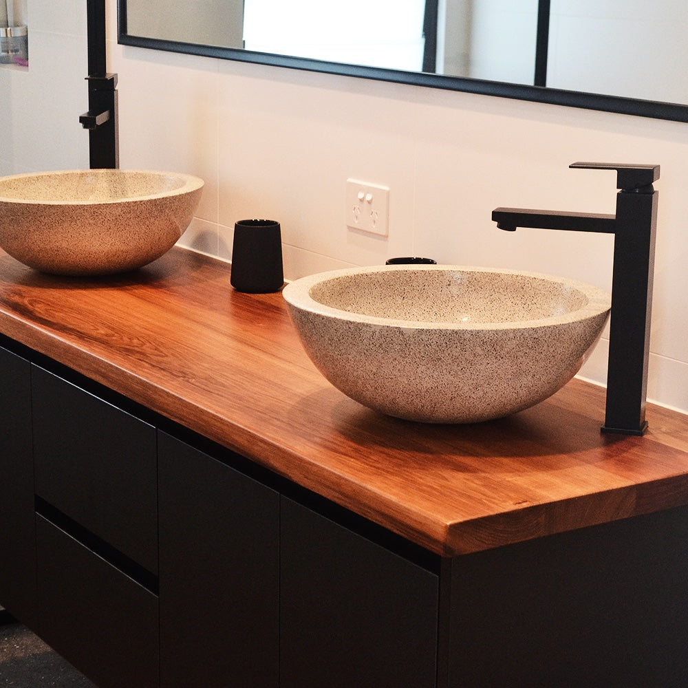 Round Concrete Terrazzo Stone Basin - Light Grey