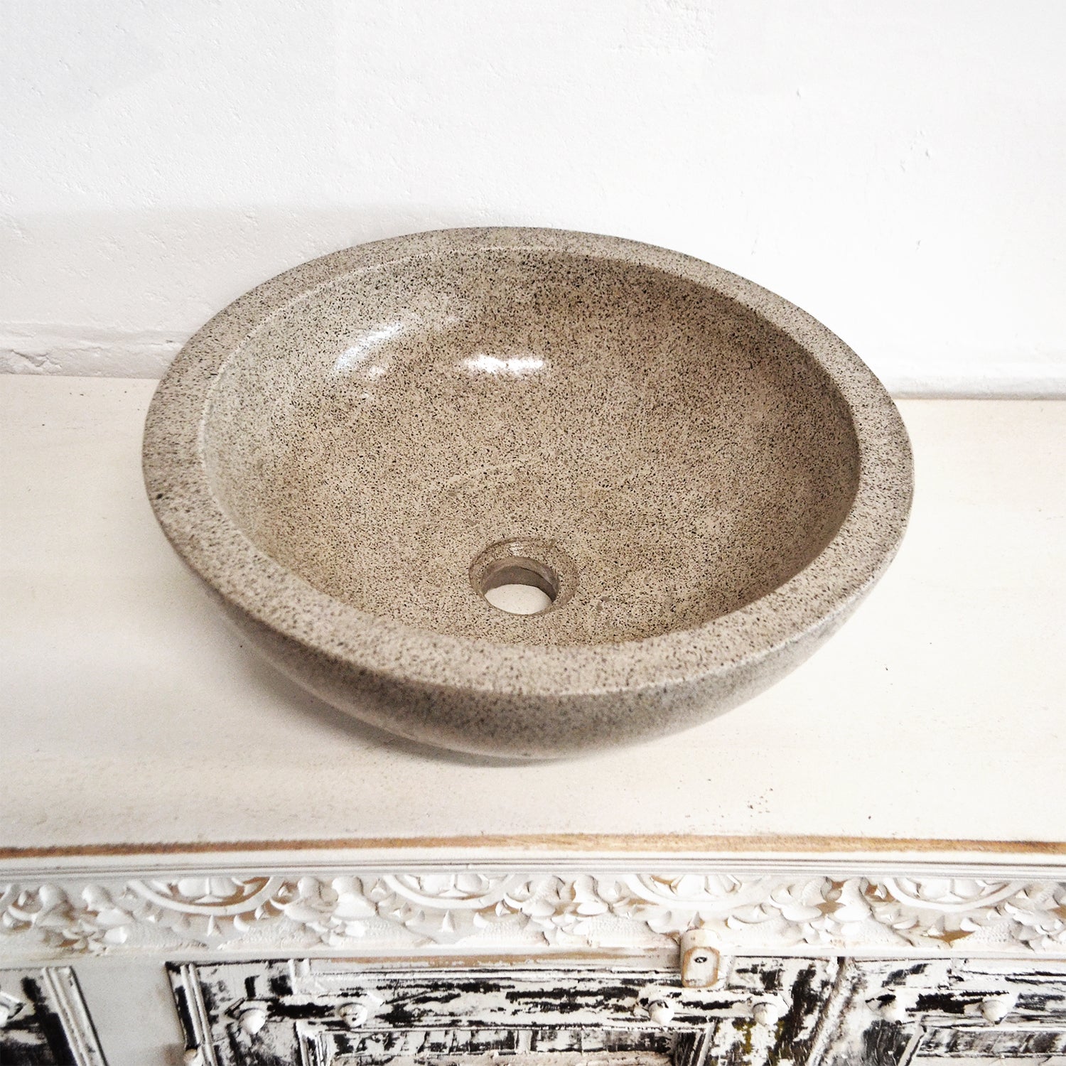 Round Concrete Terrazzo Stone Basin - Light Grey
