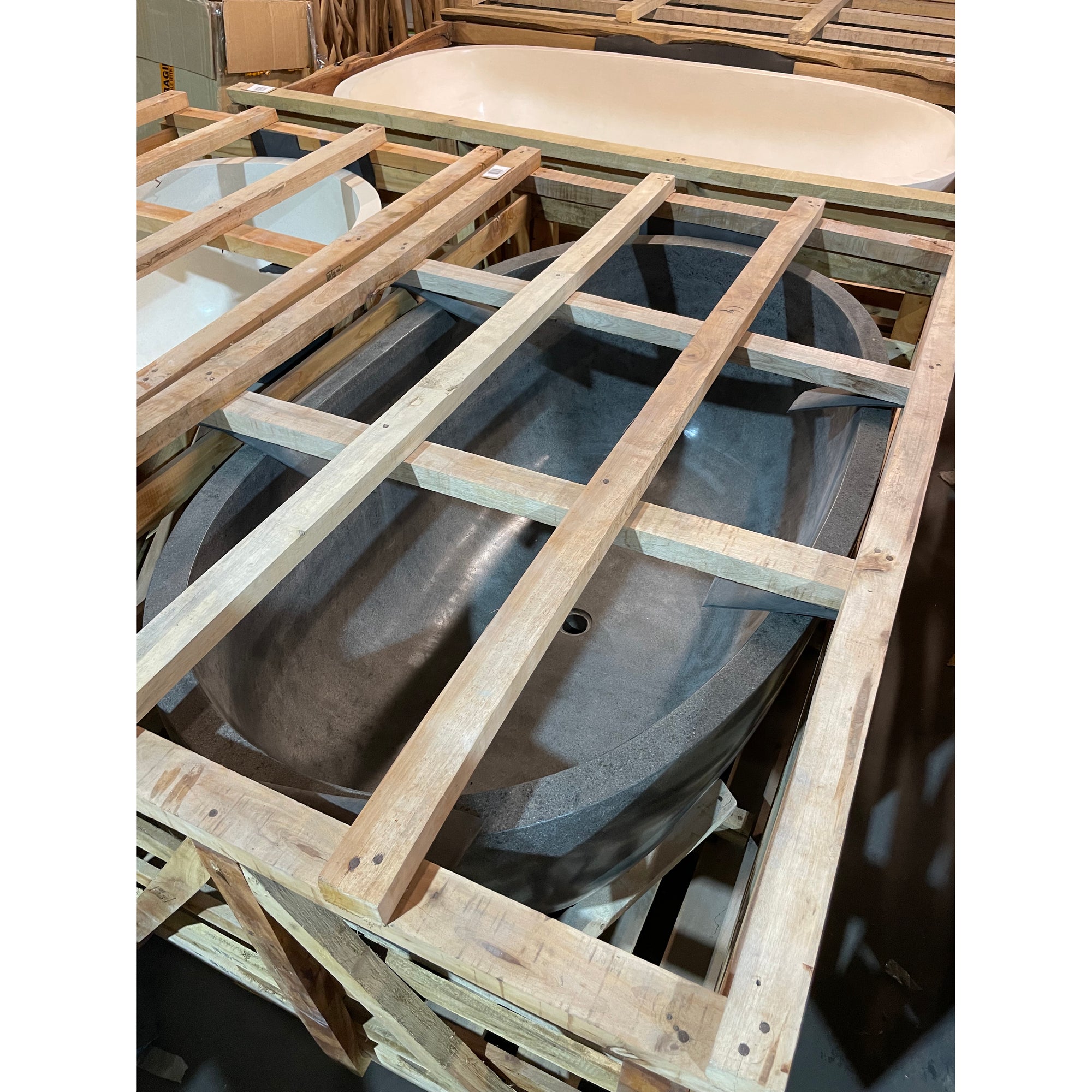 Oval Concrete Terrazzo Stone Bath 1500x900x550mm - Mid Grey