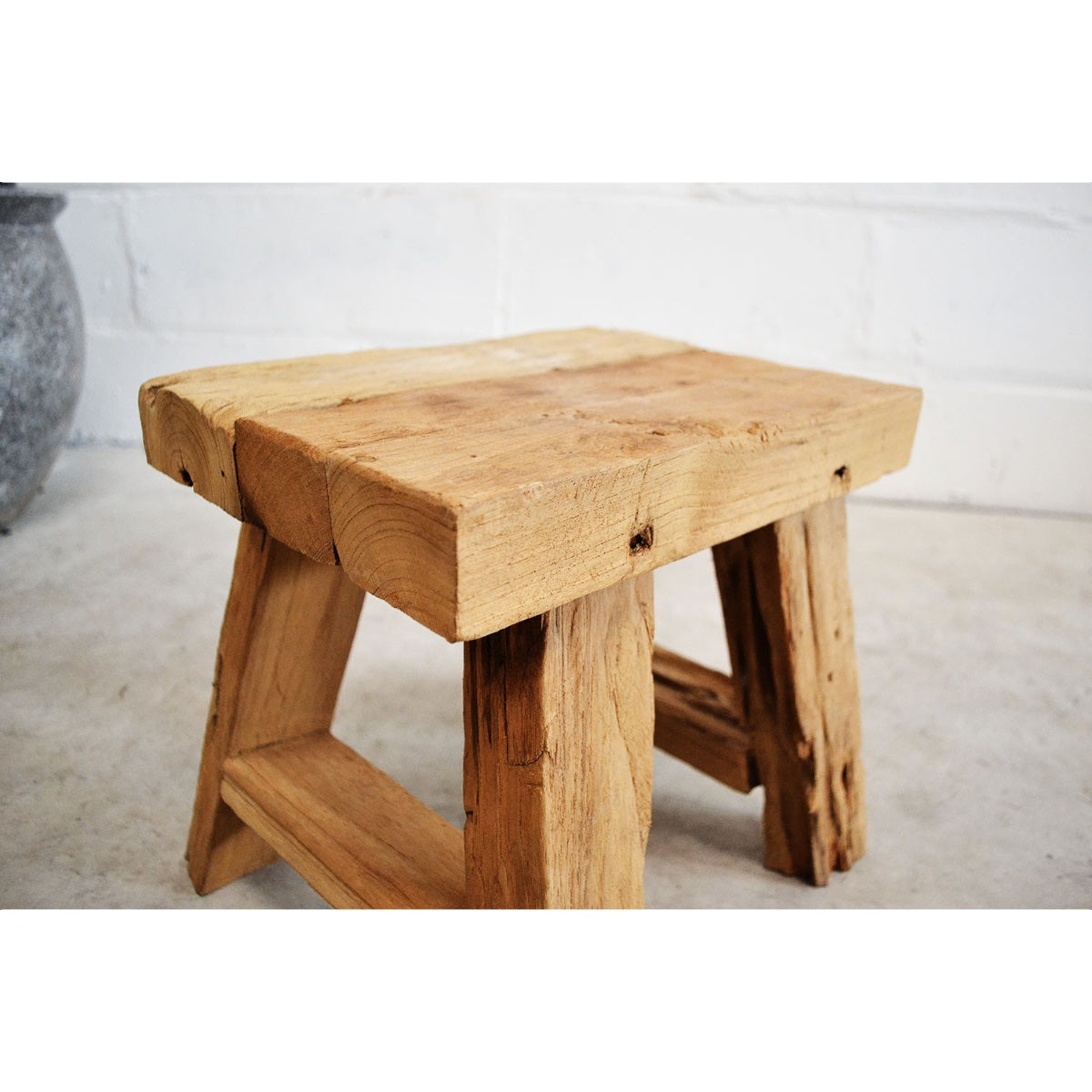 Mini Rectangular Rustic Teak Stool 30cm