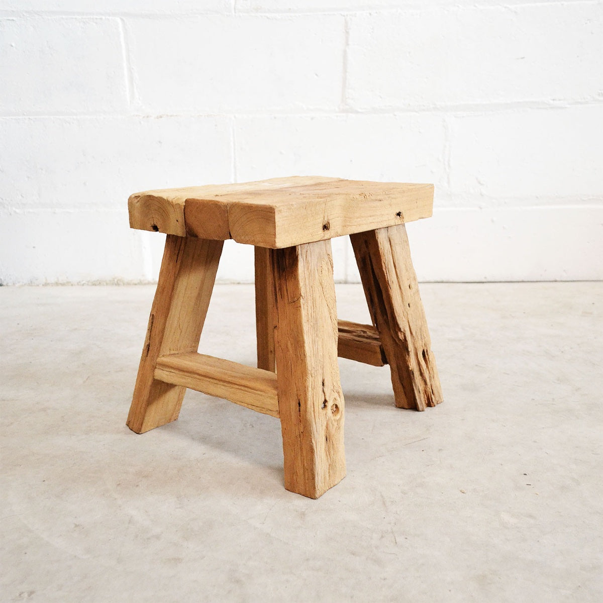 Mini Rectangular Rustic Teak Stool 30cm
