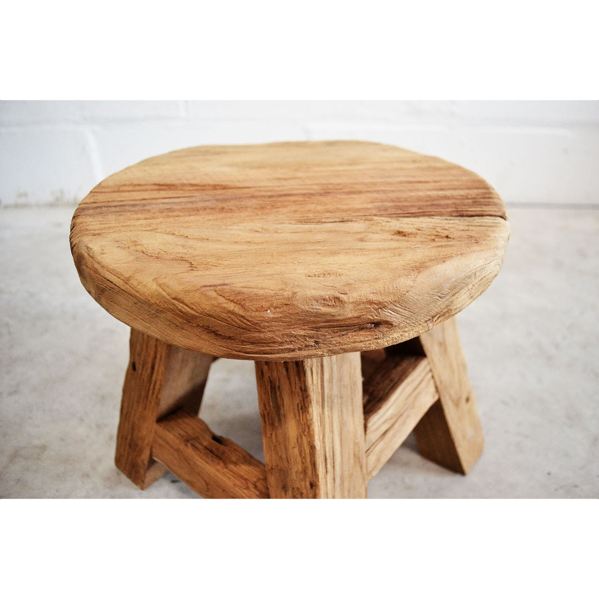 Mini Round Rustic Teak Stool 30cm