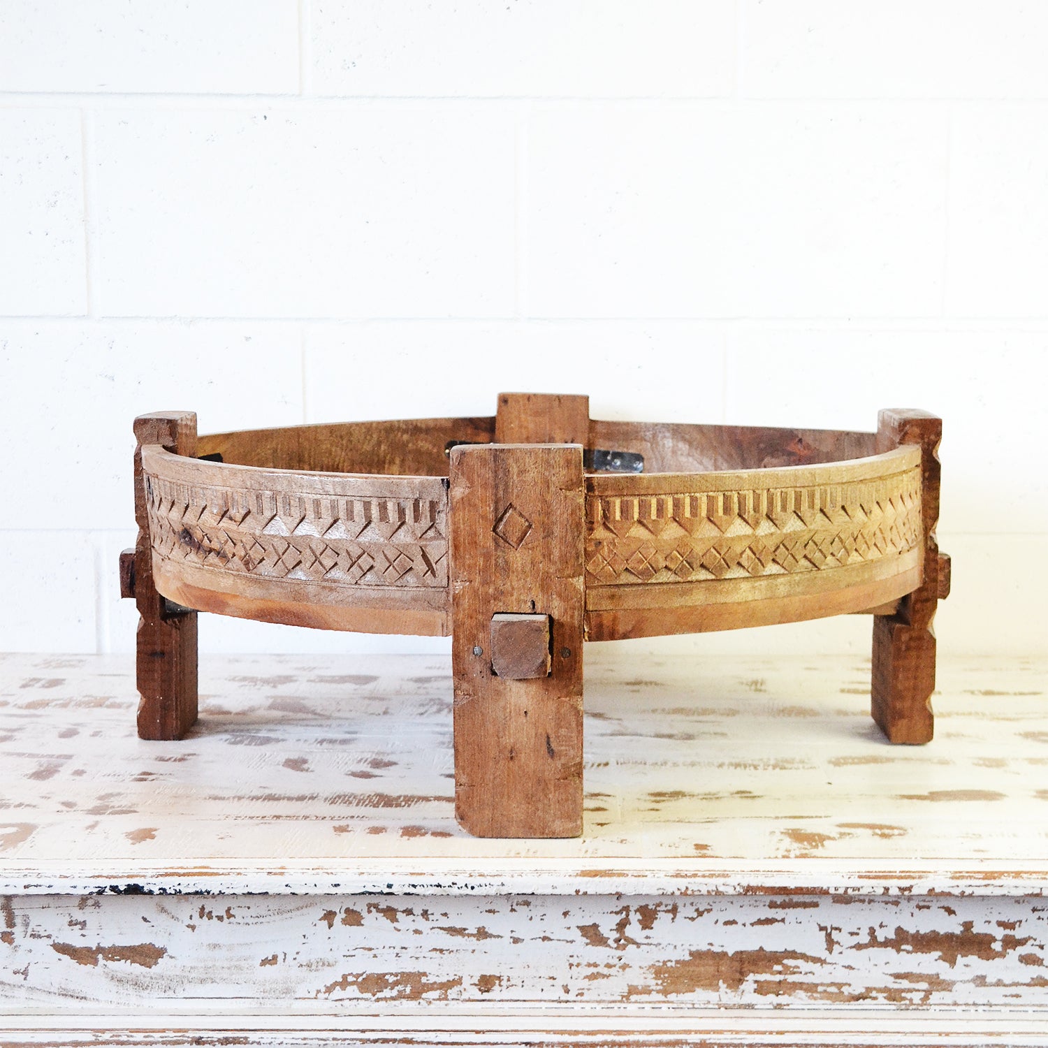 Natural Indian Timber Grinder Tables 70cm