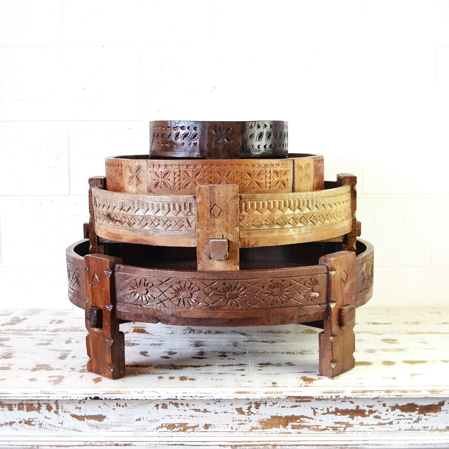 Natural Indian Timber Grinder Tables 70cm