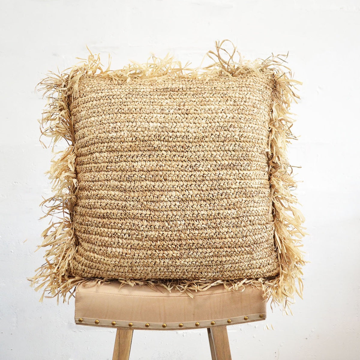 Natural Raffia Cushion 65x65cm