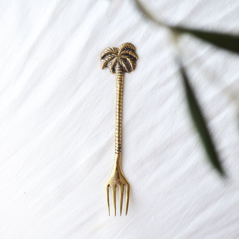 Brass Tropical Palm Dessert Fork