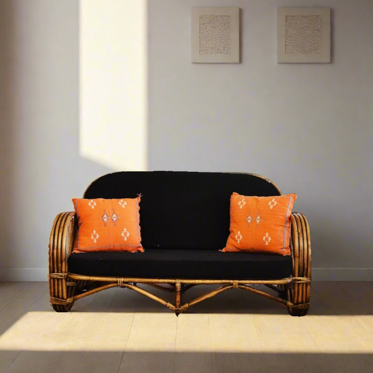 Caramel Pretzel Rattan Lounge Suite - 2 Seater | Black | Made To Order