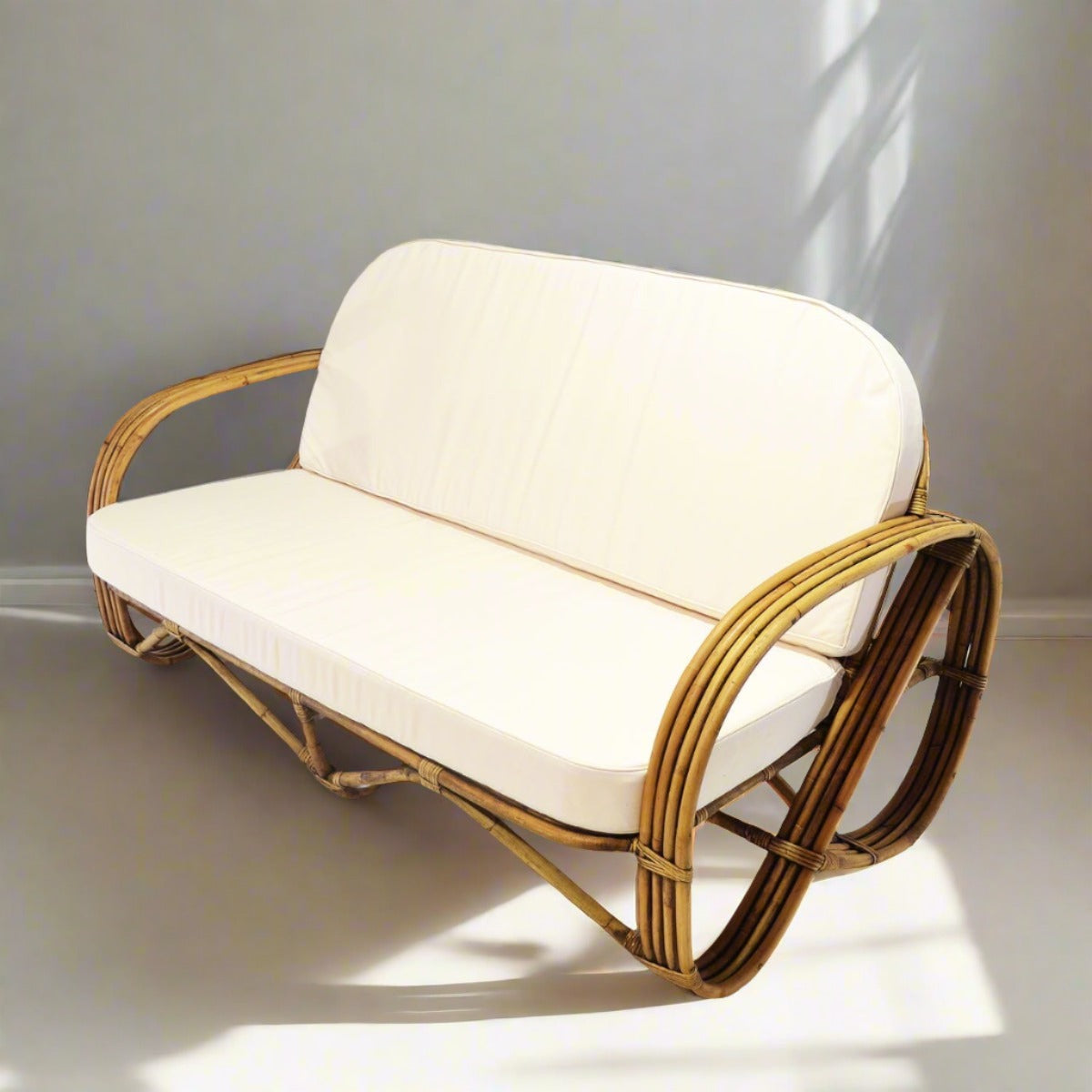 Caramel Pretzel Rattan 2 Seater Lounge - Cream Cushion